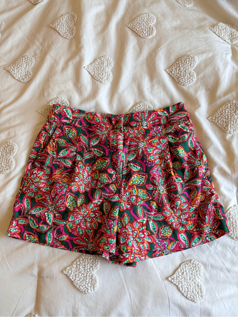 J. Crew High-Waist Pleated Linen-look Floral Print Shorts in Pink Multi Sz 6